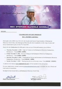 Late Rev. Stephen Akinola Funeral Arrangements And Programme Released